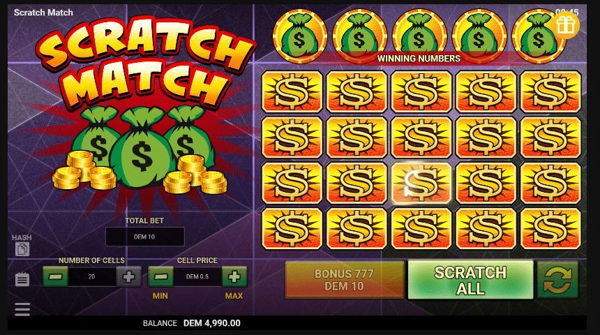 online scratch card game reveal all button